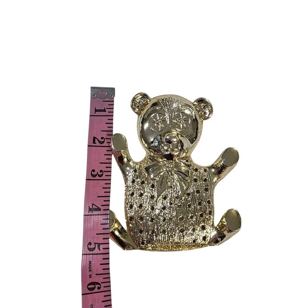 Vintage‎ TORINO Teddy Bear Gold Tone Earring Holder Bow Rhinestone Eyes